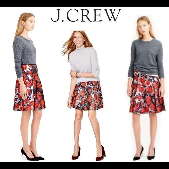 J.CREW Metallic Floral Jacquard Pleated Sz6 Skirt